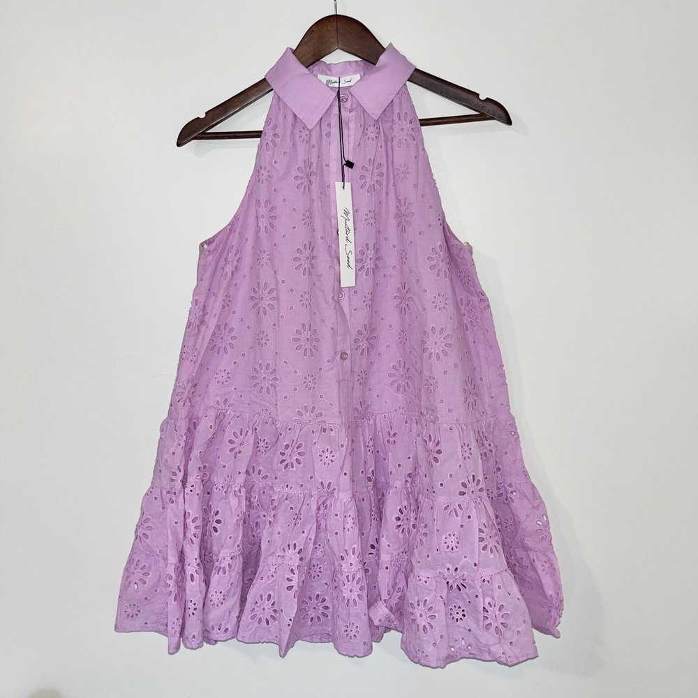 MUSTARD SEED NWT Eyelet Cotton Halter‎ Neck Tiered Mini Dress Lavender S